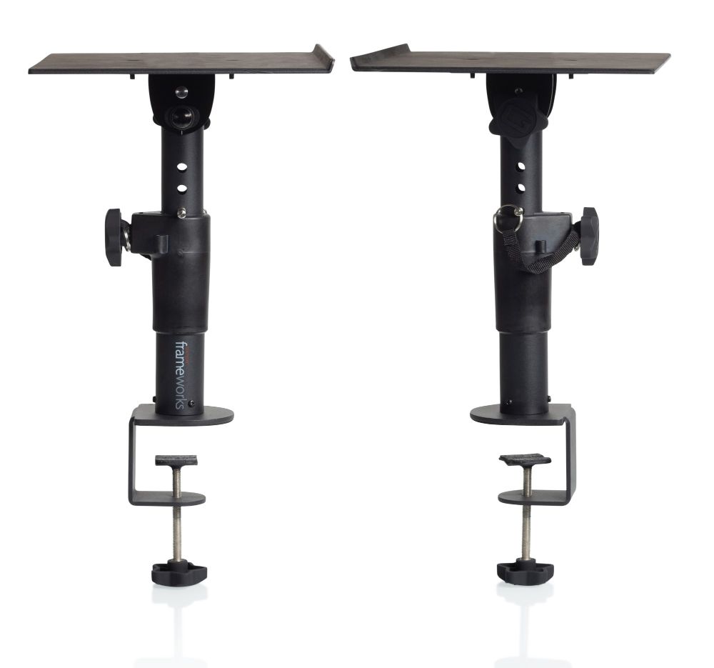 Gator Frameworks GFWSPKSTMNDSKCMP - coppia di stand a clamp da tavolo per studio monitor